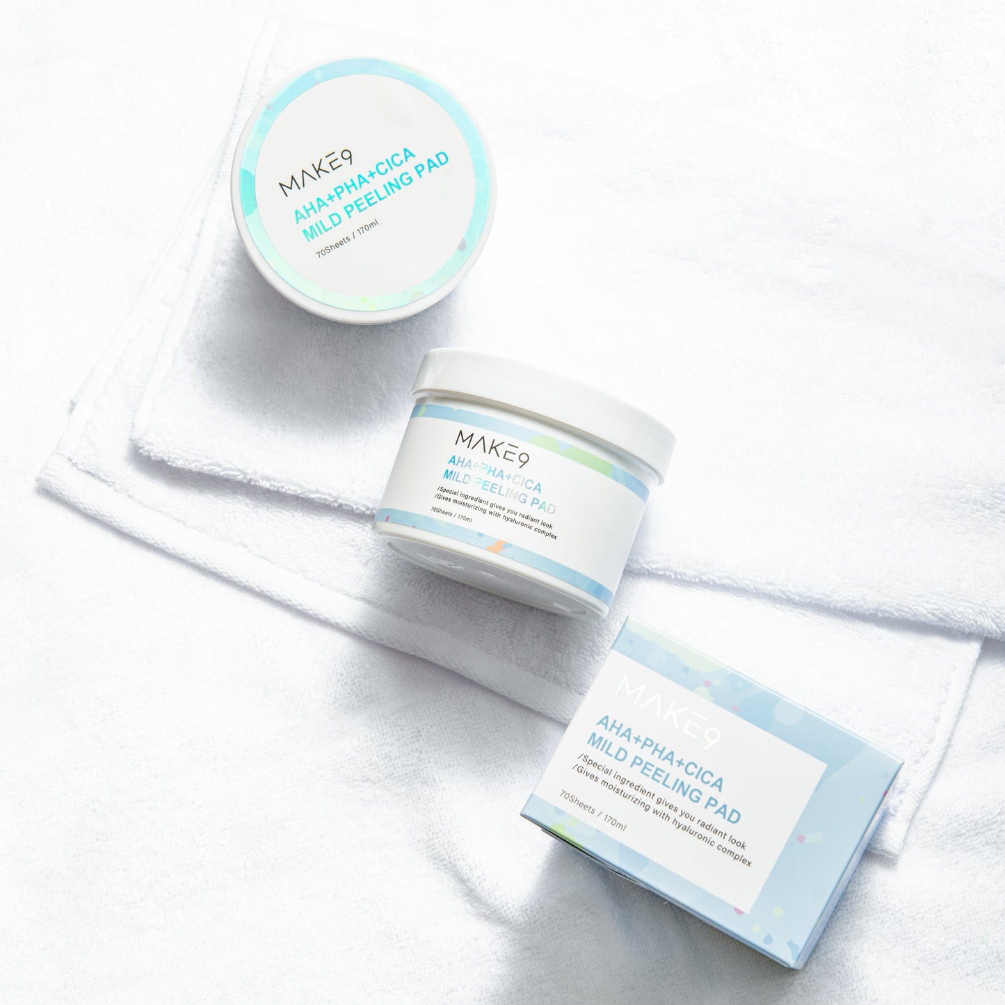 MAKE9 AHA+BHA+Cica mild peeling pad (170ml, 70 sheets)