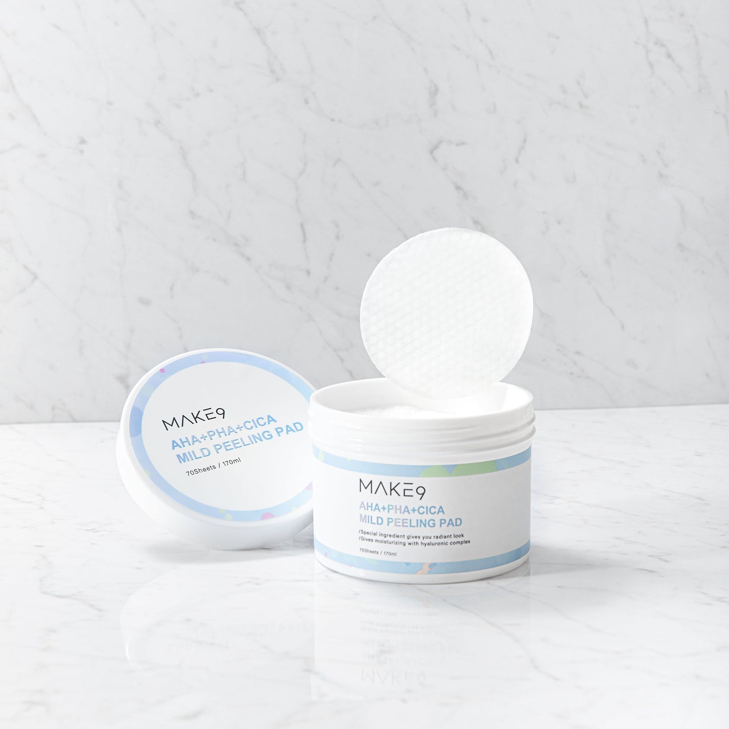 MAKE9 AHA+BHA+Cica mild peeling pad (170ml, 70 sheets)